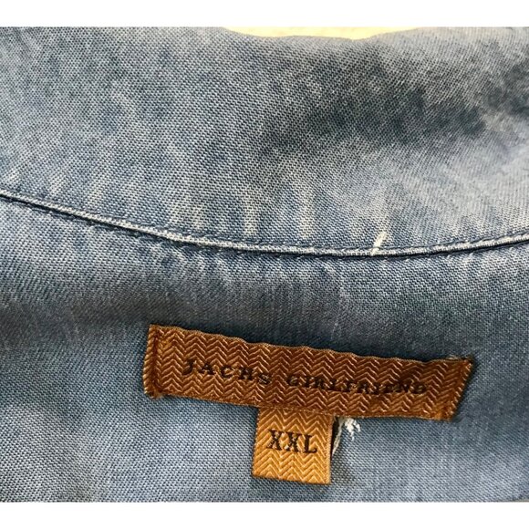 Jach's Girlfriend Women's Chambray Palm Tree Print Cap Sleeve Button-Up Size 2XL - Picture 7 of 10